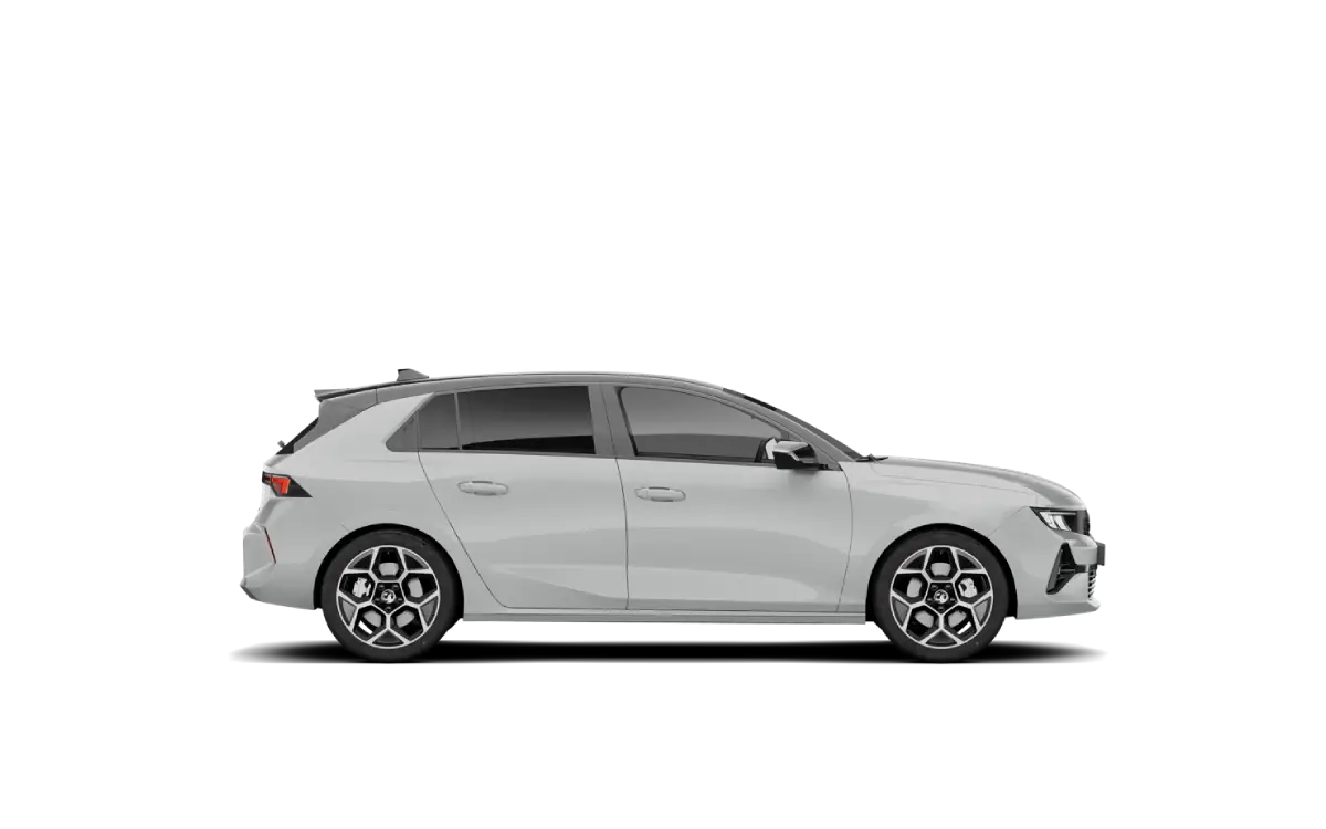 OPEL Astra - 1 Biały Opel Astra 1.2 Turbo GS, widok z boku.