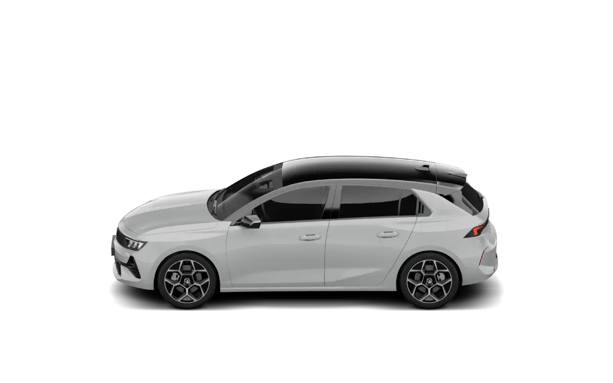 OPEL Astra - 3 Biały Opel Astra 1.2 Turbo GS, widok z boku.