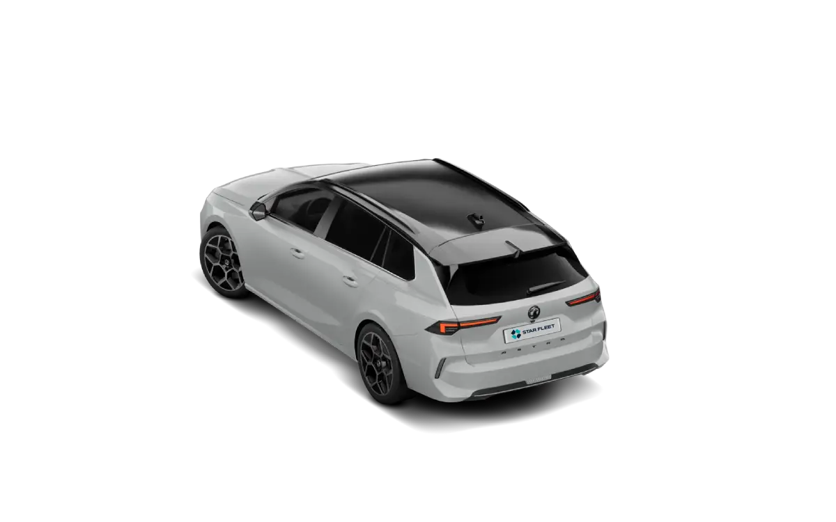 OPEL Astra kombi - 2 Opel Astra 1.2 Turbo GS kombi, widok z tyłu, kolor biały, czarne listwy.