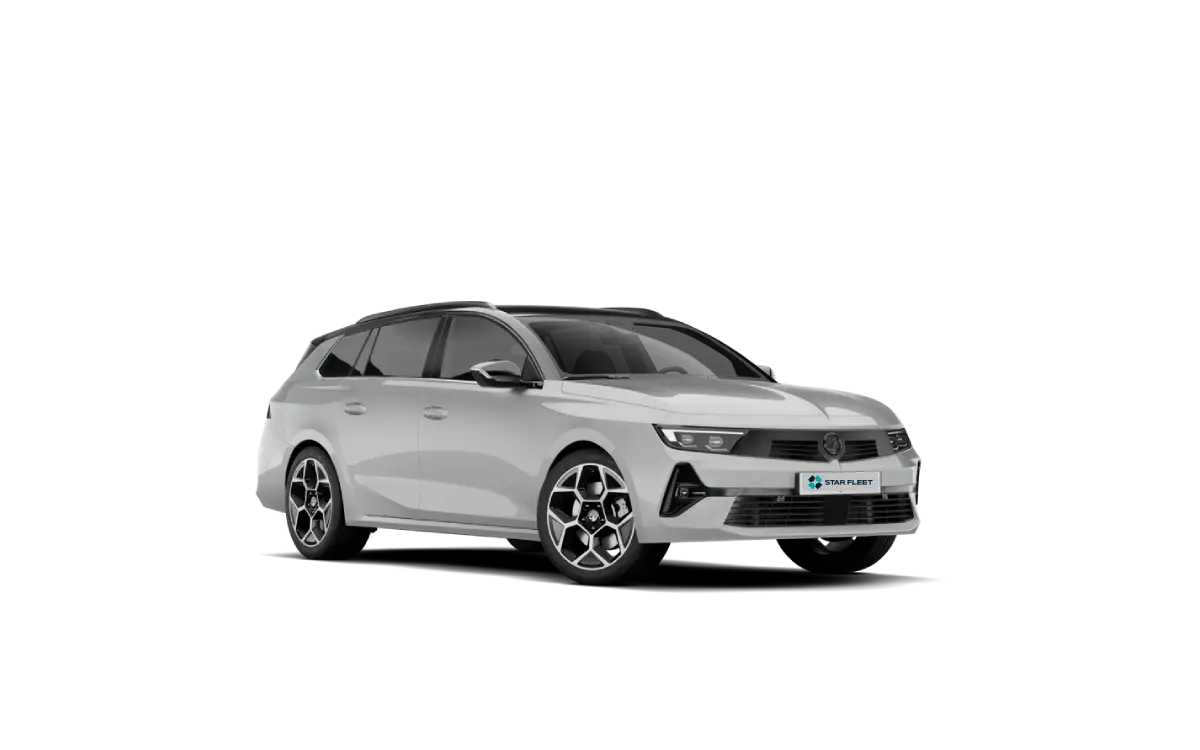 Opel Astra 1.2 Turbo GS kombi w kolorze białym, widok z boku.