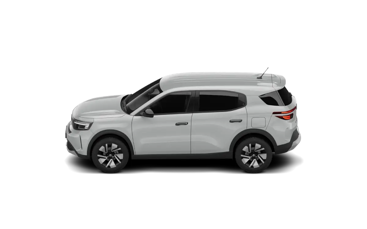 OPEL Frontera - 3 Biały Opel Frontera GS 1.2 Turbo Hybrid widziany z boku.